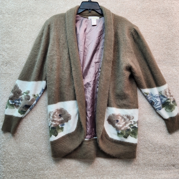 Vintage LS Collections Angora Wool Blend Cardigan Size 1X Floral - Picture 2 of 8